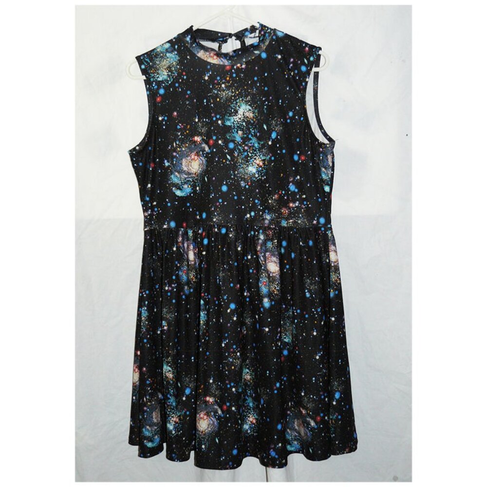 Red Herring Space / Galaxy print Mock Neck Sleeveless Dress, SZ 14